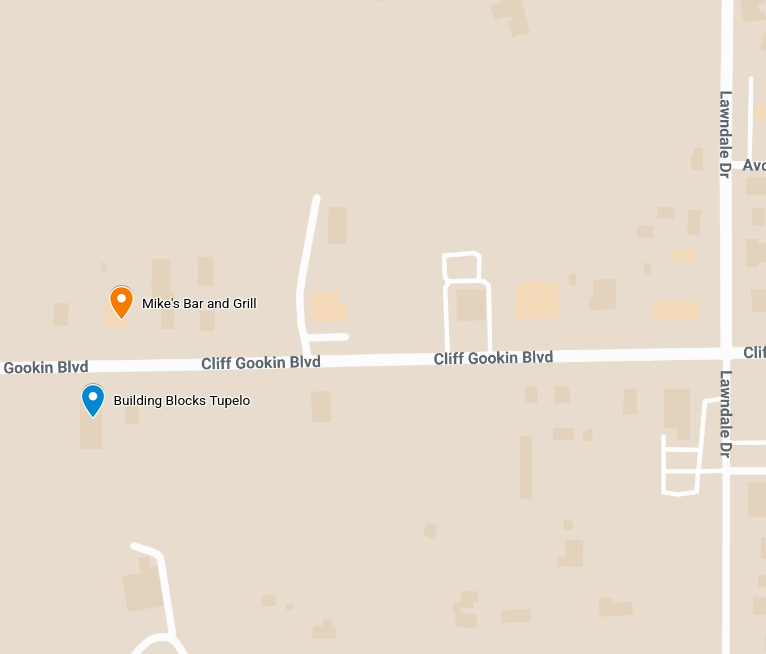 Map showing where Building Blocks Tupelo is