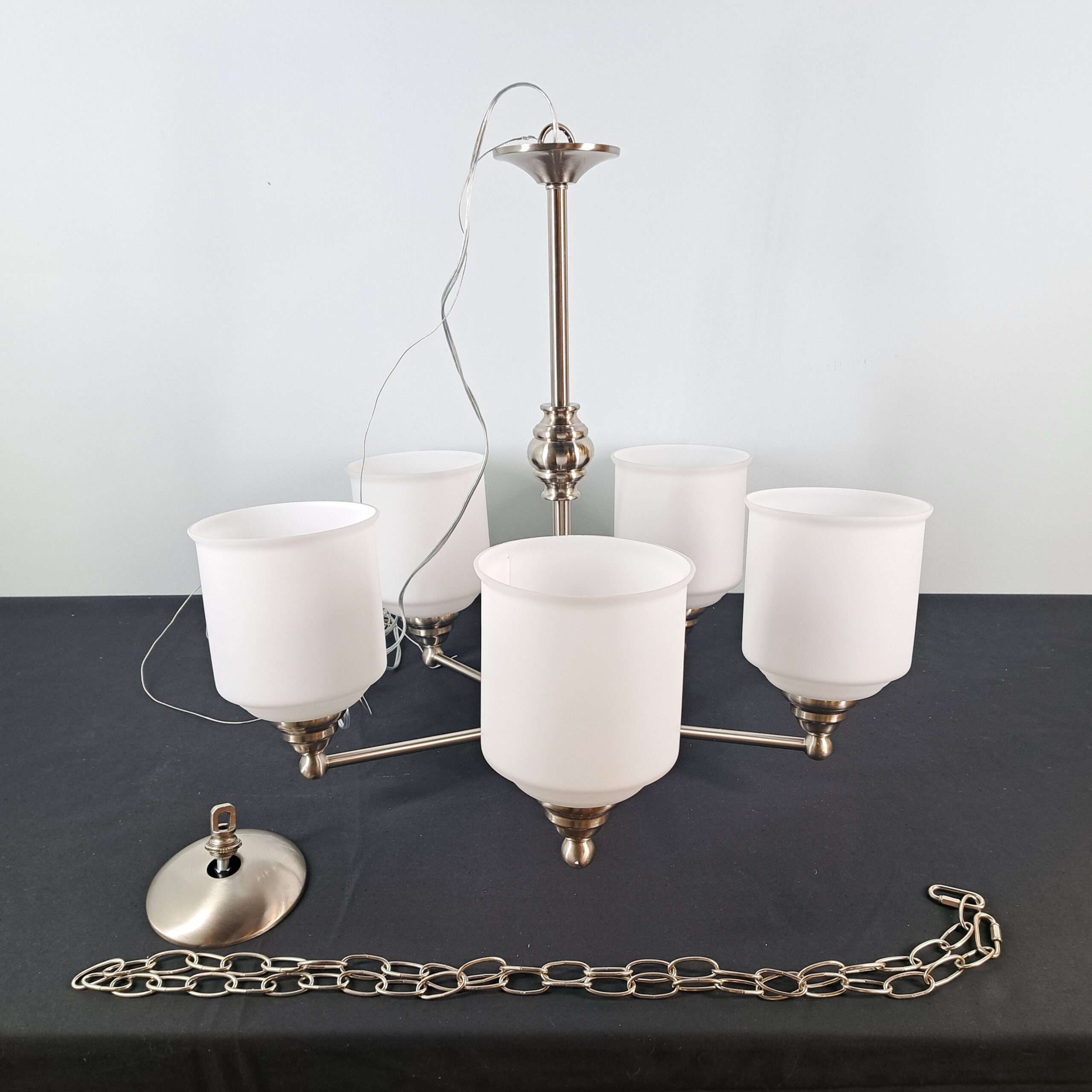 Modern 5-Light Chandelier with Opal Glass shades - Image 3